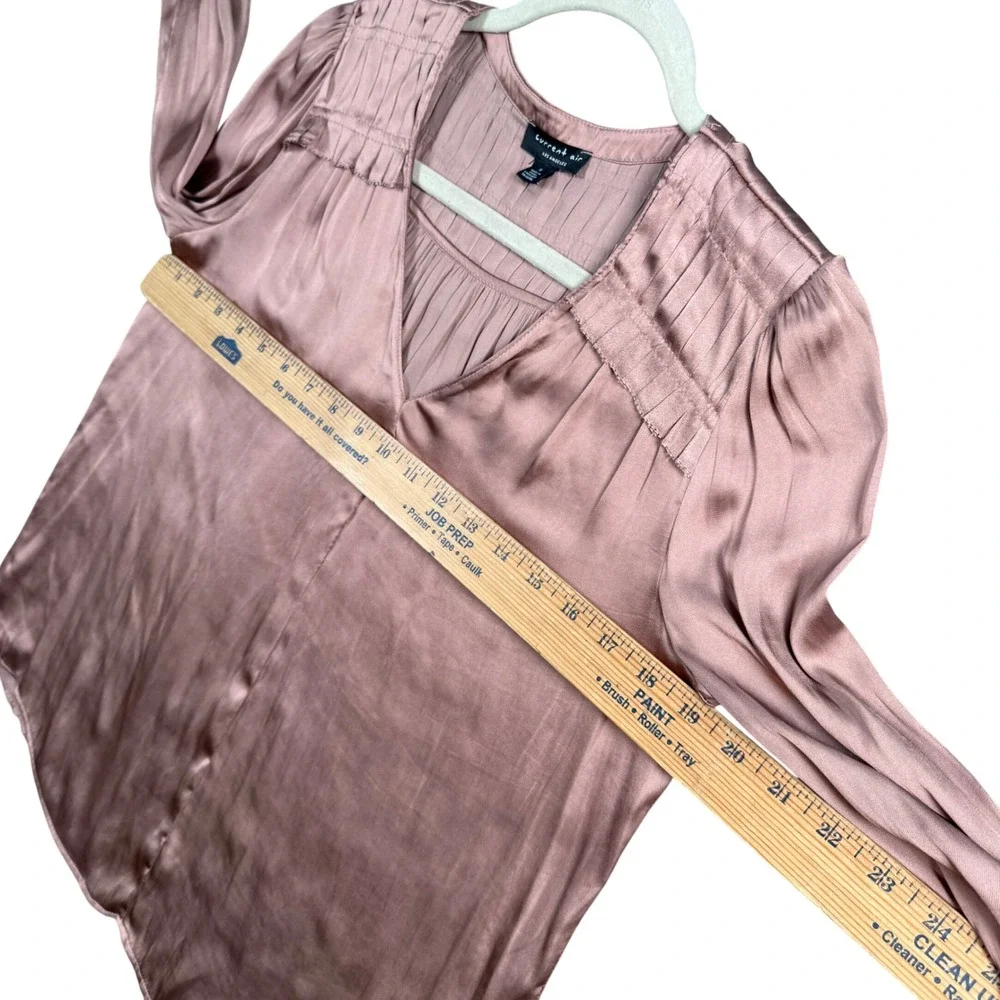 Current Air Satin Blouse Womens S Mauve Pleated V Neck Romantic Long Sleeve Top - Picture 7 of 10